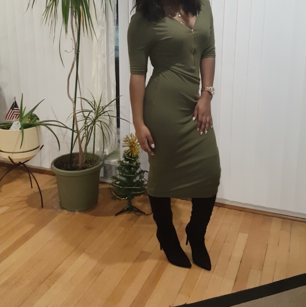 Front Zipper Midi Dress